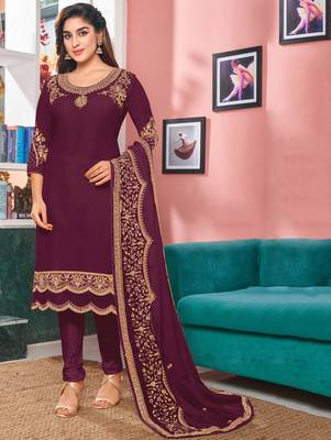 Wine embroidered faux georgette salwar 1