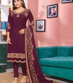 Wine embroidered faux georgette salwar