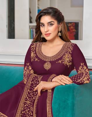 Wine embroidered faux georgette salwar 2