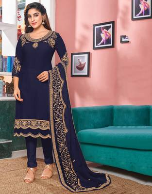 Navy-blue embroidered faux georgette salwar 1