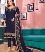 Navy-blue embroidered faux georgette salwar