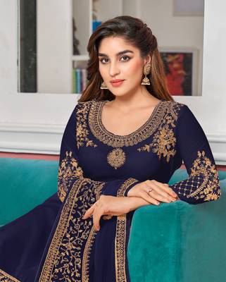 Navy-blue embroidered faux georgette salwar 2