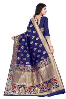 Blue Woven silk blend Saree With Blouse