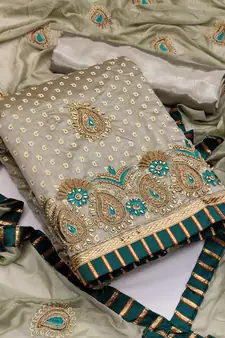 Light-olive embroidered cotton salwar