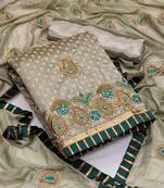Light-olive embroidered cotton salwar