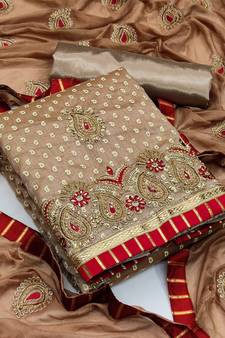 Light-brown embroidered cotton salwar