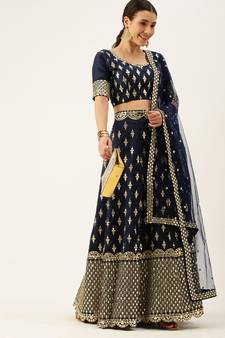 Green plain art silk semi stitched lehenga