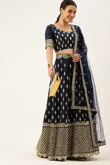 Green plain art silk semi stitched lehenga