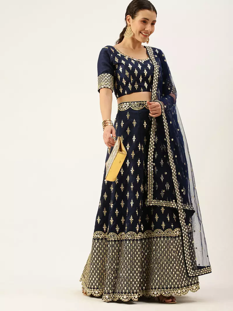 Green plain art silk semi stitched lehenga