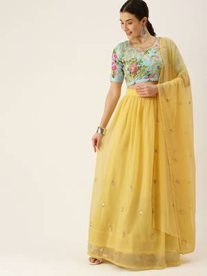 Pink plain georgette semi stitched lehenga 1