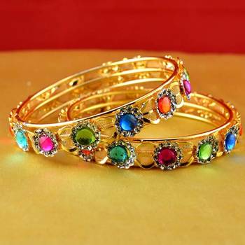 gold moti stone cz polki kundun meenakari pearl bangle kara size-2.8 1