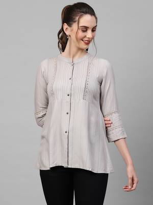 Indo Era Womens Grey Texture Kurti 1