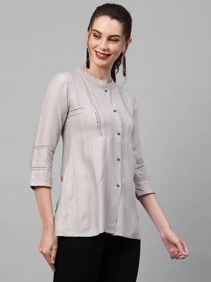 Indo Era Womens Grey Texture Kurti 3