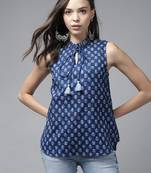 Indo Era Blue Floral Printed Straight Kurti