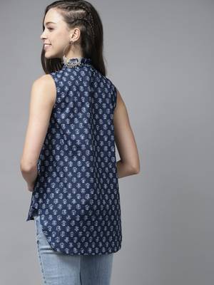 Indo Era Blue Floral Printed Straight Kurti 2