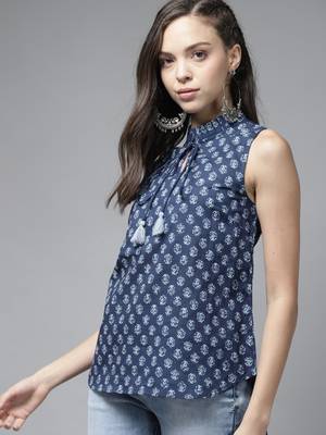 Indo Era Blue Floral Printed Straight Kurti 3