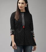 Indo Era Black Floral Printed Straight Kurtis