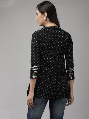 Indo Era Black Floral Printed Straight Kurtis 2