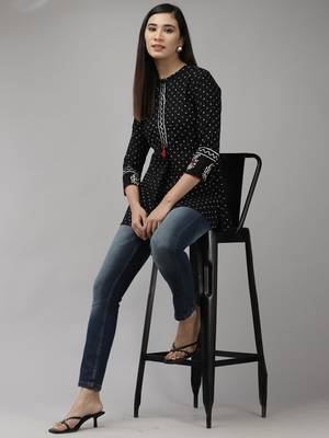 Indo Era Black Floral Printed Straight Kurtis 3