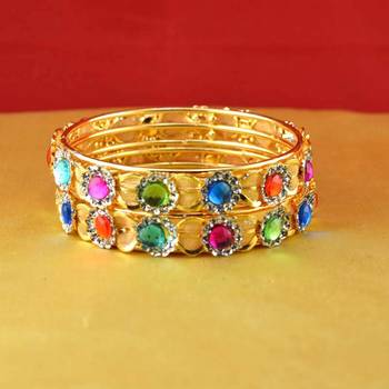 gold moti stone cz polki kundun meenakari pearl bangle kara size-2.8 2