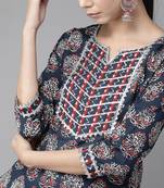Indo Era Blue Printed Straight Kurtas
