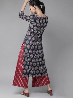 Indo Era Blue Printed Straight Kurtas 2