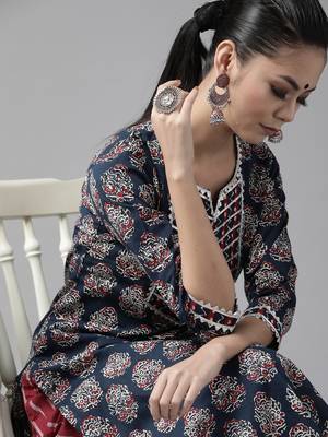 Indo Era Blue Printed Straight Kurtas 4