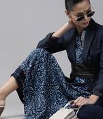 Indo Era Blue Printed Straight Kurtas