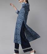Indo Era Blue Printed Straight Kurtas
