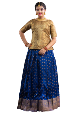 Shivangi Banarasi Butta Pavadai Set | Lehenga - Navy Blue and Gray 1