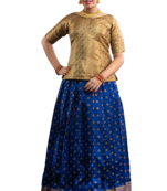 Shivangi Banarasi Butta Pavadai Set | Lehenga - Navy Blue and Gray