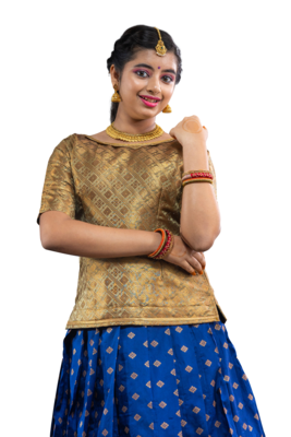 Shivangi Banarasi Butta Pavadai Set | Lehenga - Navy Blue and Gray 2