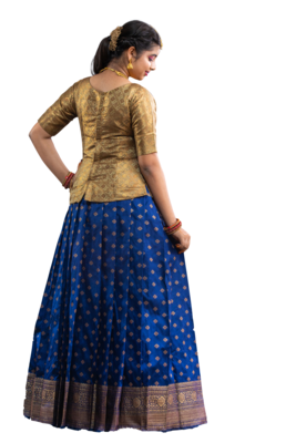 Shivangi Banarasi Butta Pavadai Set | Lehenga - Navy Blue and Gray 3