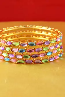 gold moti stone cz polki kundun meenakari pearl bangle kara size-2.4,2.6