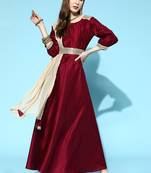 Indo Era Wine Solid Anarkali With Dupatta and Belt Set