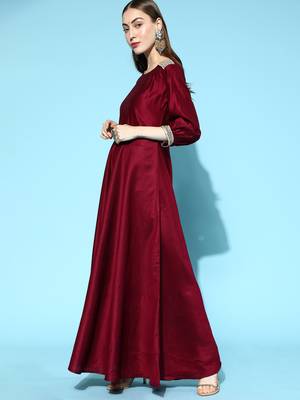 Indo Era Wine Solid Anarkali With Dupatta and Belt Set 3