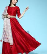 Indo Era Red Solid Anarkali With Dupatta and Belt Set
