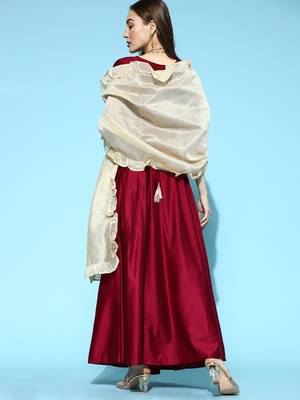 Indo Era Wine Embroidered Anarkali With Dupatta and Belt Set 2