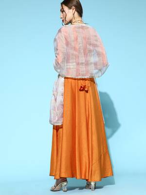 Indo Era Orange Embroidered Anarkali With Dupatta and Belt Set 2
