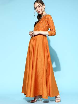 Indo Era Orange Embroidered Anarkali With Dupatta and Belt Set 3