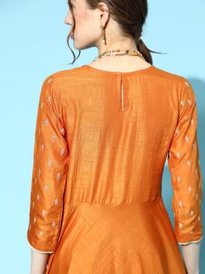 Indo Era Orange Embroidered Anarkali With Dupatta and Belt Set 5