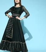 Indo Era Green Solid Anarkali With Dupatta and Belt Set