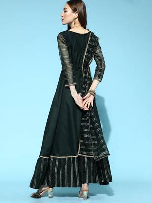 Indo Era Green Solid Anarkali With Dupatta and Belt Set 2