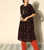 Indo Era Black Printed Empire Waist A-line Kurta