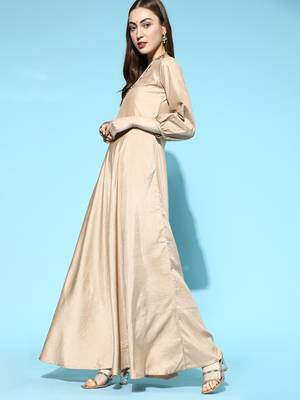 Indo Era Beige Solid Anarkali With Dupatta and Belt Set 2