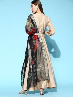 Indo Era Beige Solid Anarkali With Dupatta and Belt Set 3