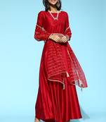 Indo Era Red Solid Anarkali With Dupatta and Belt Set