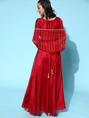 Indo Era Red Solid Anarkali With Dupatta and Belt Set 2
