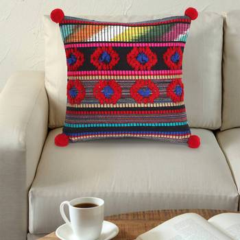 Mezposh Tribal Red & Multi Striped Acrylic Jacquard Cushion Cover 1