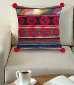 Mezposh Tribal Red & Multi Striped Acrylic Jacquard Cushion Cover